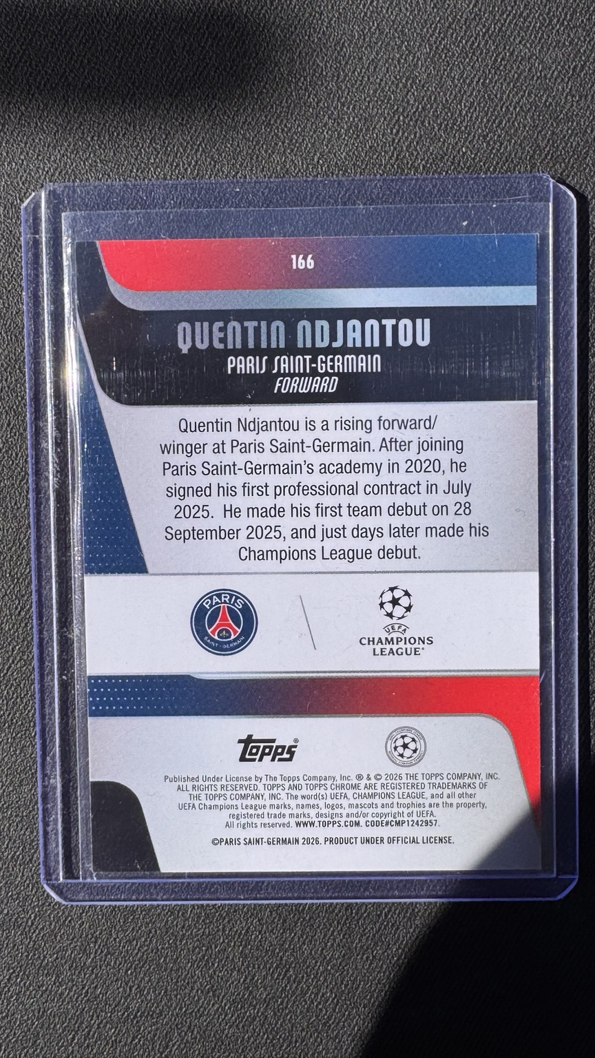 Quentin Ndjantou Topps Chrome 166, Rückseite
