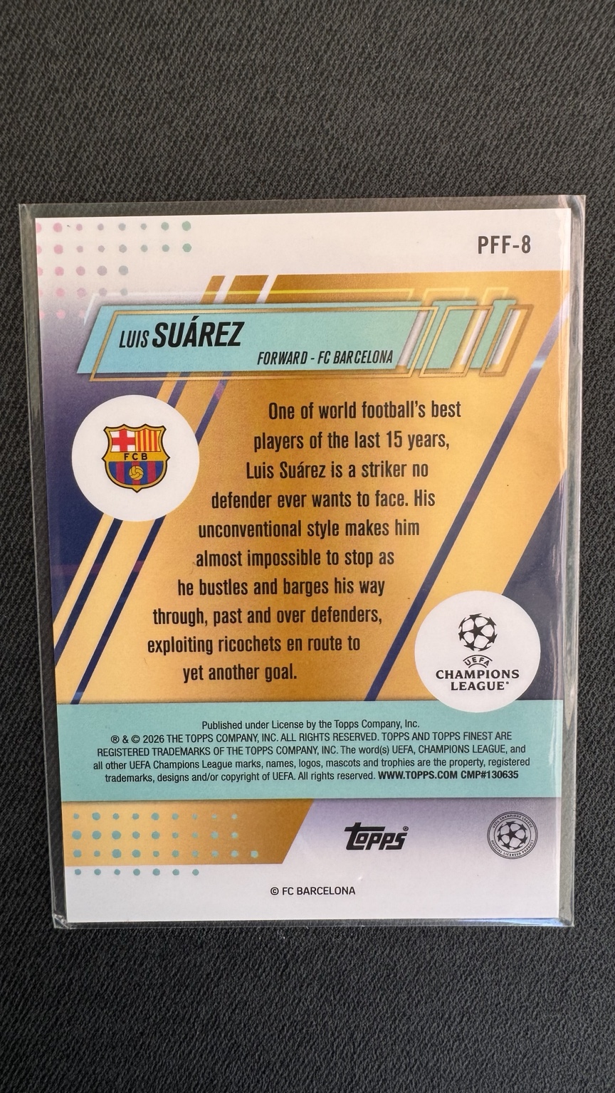 Luis Suárez Prized Footballers Fusion PFF-8, Originalfoto der Rückseite